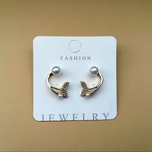 Women Faux Pearl & Rhinestone Earrings